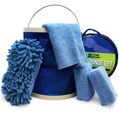 Boat Cleaner and Car Wash Sponges Non-Scratch Microfiber Sponge and Wash Cloths Complete Cleaning Kit for Interior Exterior Seats Fiberglass Boat Hull and Car Washing and Detailing Supplies